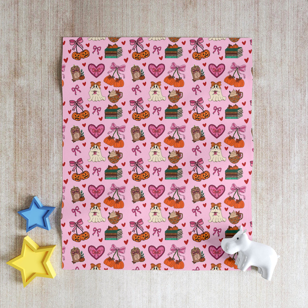 cute pink fall themed girly ghosts and pumpkins THROW BLANKET