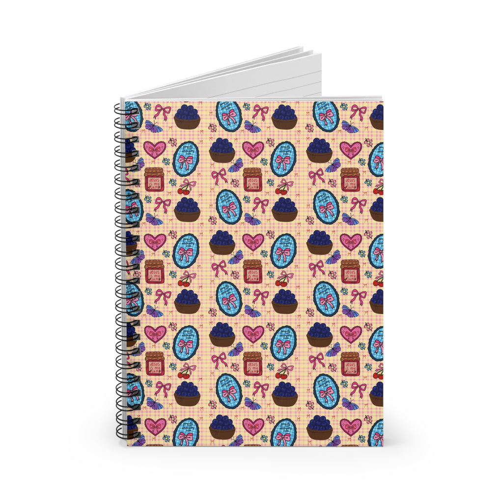 Patterned Spiral Notebook — Cute faith based and blueberries & bows notebook