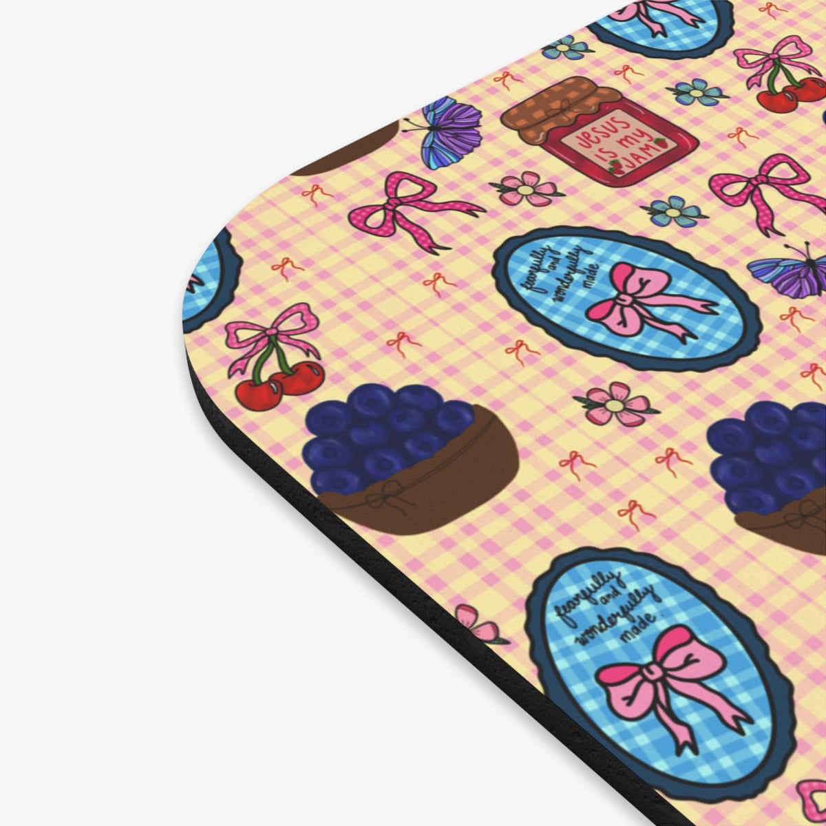 Cute faith based & blueberries Mouse pad- blueberries and bows