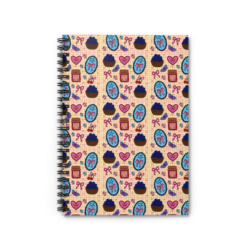 Patterned Spiral Notebook — Cute faith based and blueberries & bows notebook