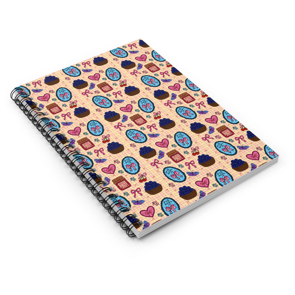 Patterned Spiral Notebook — Cute faith based and blueberries & bows notebook