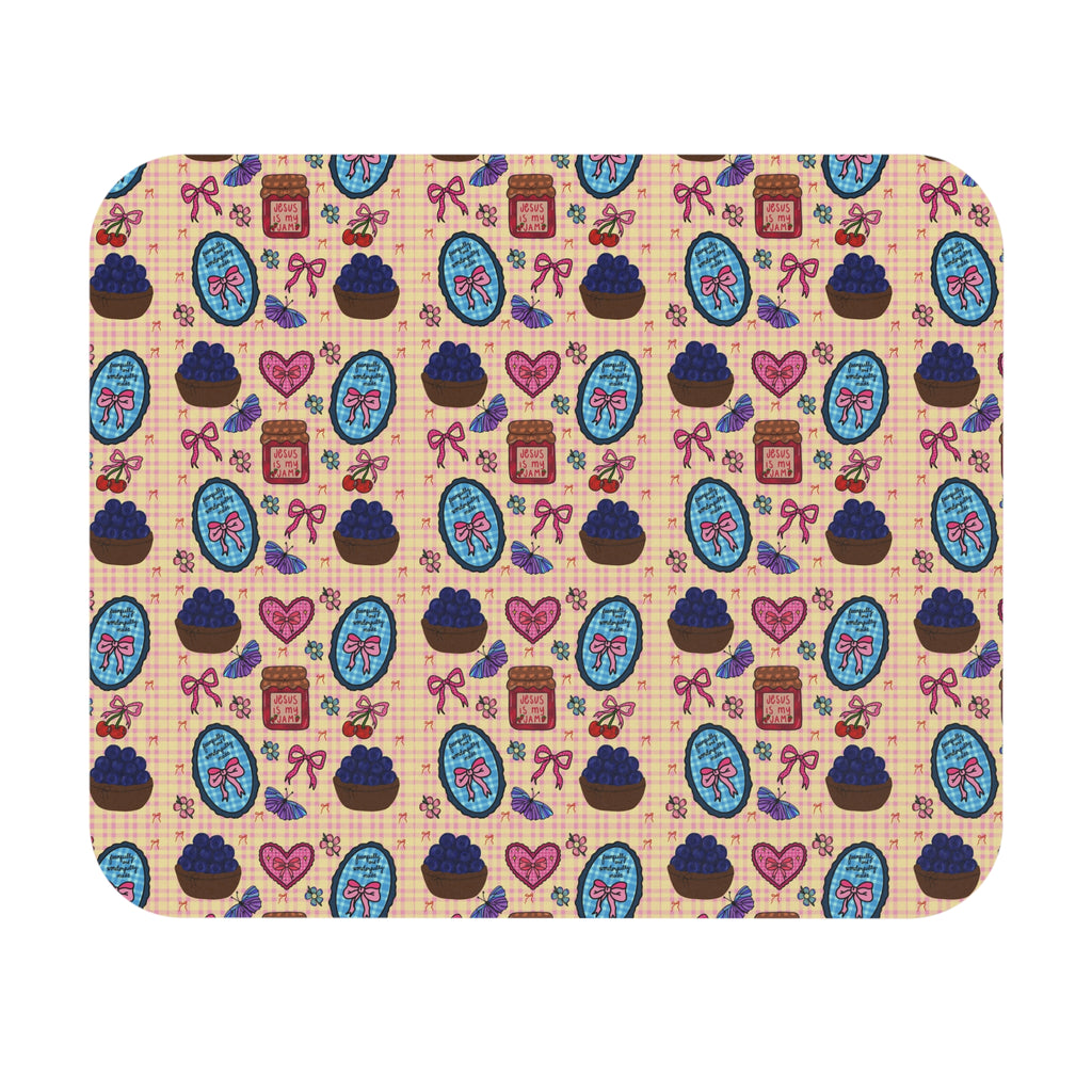 Cute faith based & blueberries Mouse pad- blueberries and bows