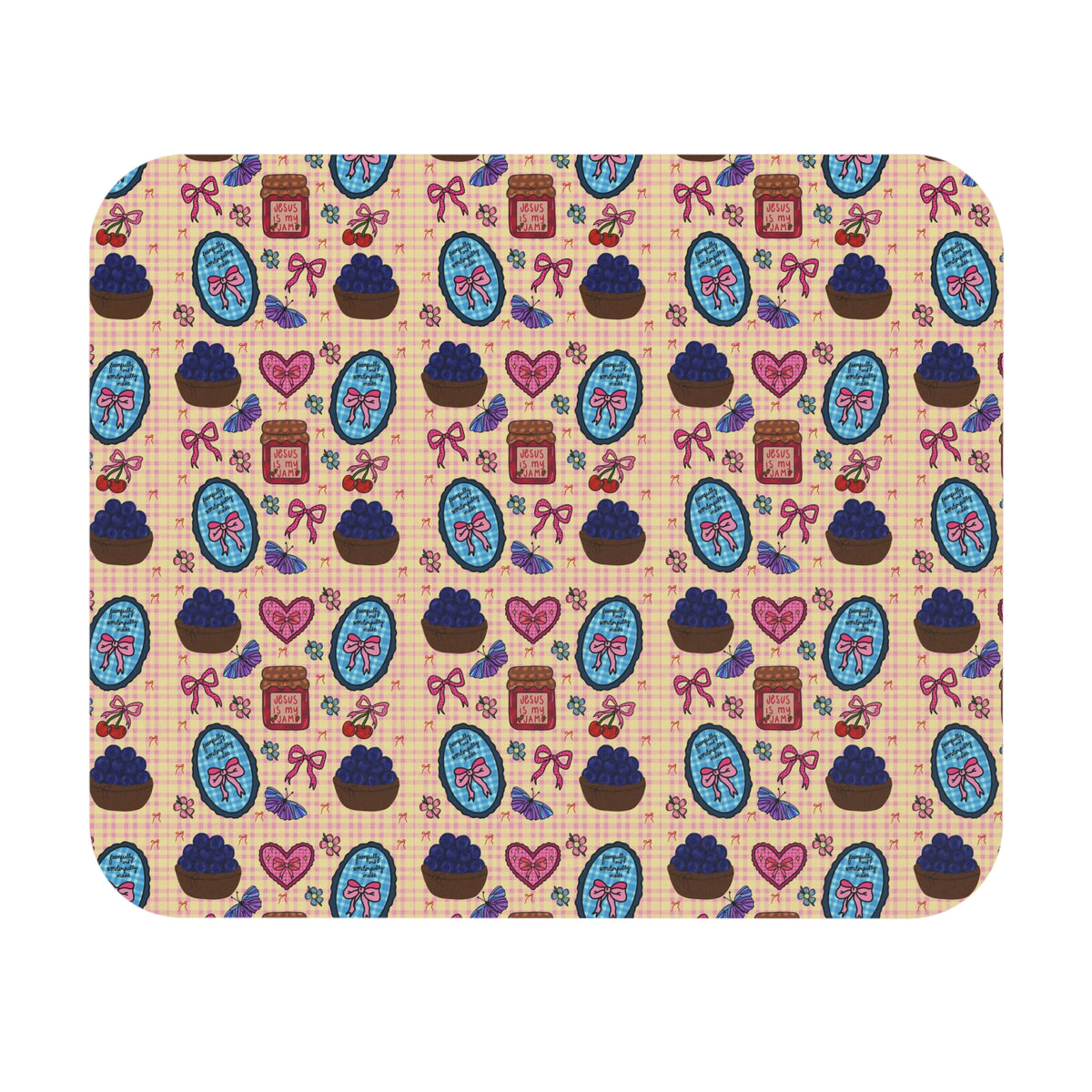 Cute faith based & blueberries Mouse pad- blueberries and bows