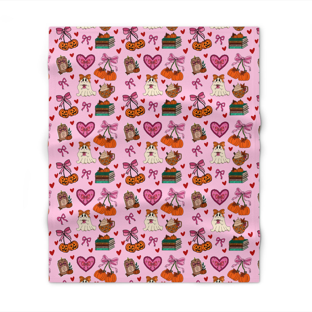 cute pink fall themed girly ghosts and pumpkins THROW BLANKET