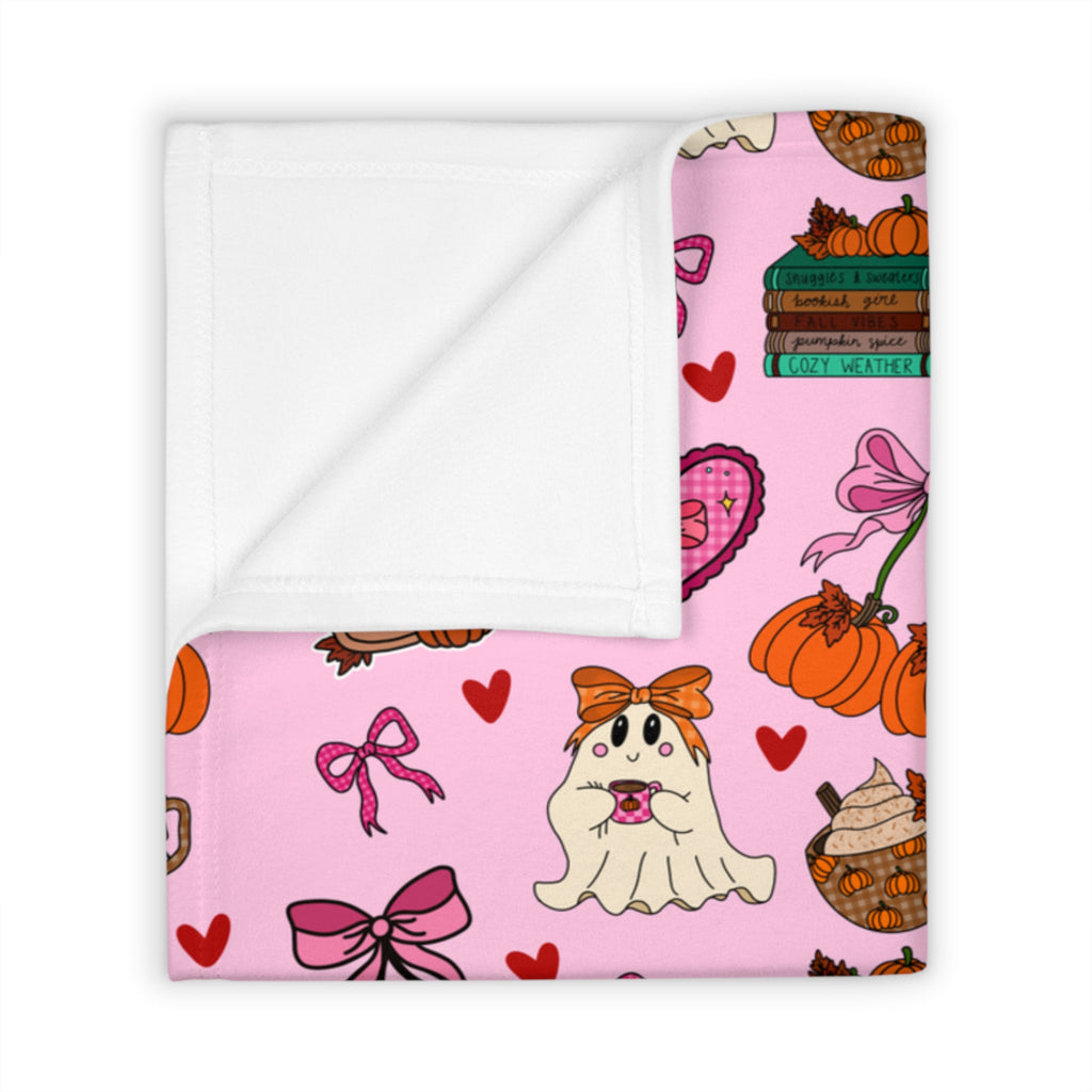 cute pink fall themed girly ghosts and pumpkins THROW BLANKET